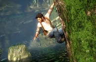 Nathan Drake in a climbing puzzle